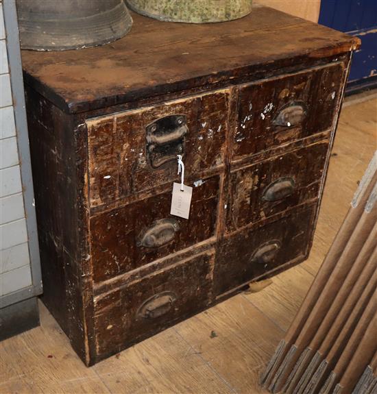 A Victorian pine six drawer chest W.65cm